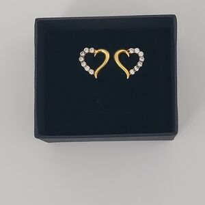 Gold Heart Earrings with Crystals